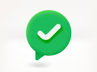 Aufkleber - Approve message concept. Speech bubble with checkmark. Bright lightbulb 3d vector icon
