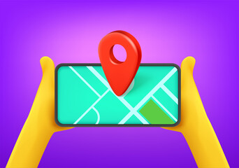 Aufkleber - Man holding mobile phone with gps application. 3d vector illustration