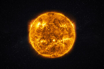 Wall Mural - real close up photo of the sun. burning star with plasma emissions in the starry sky. the sun star i
