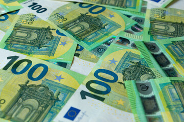 Wall Mural - Banknotes of 100 hundred Euros. European currency.