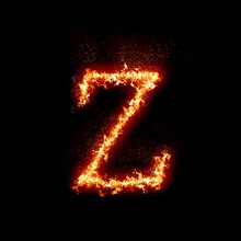 Letter Z Burning In Fire, Digital Art Isolated On Black Background, A Letter From Alphabet Set