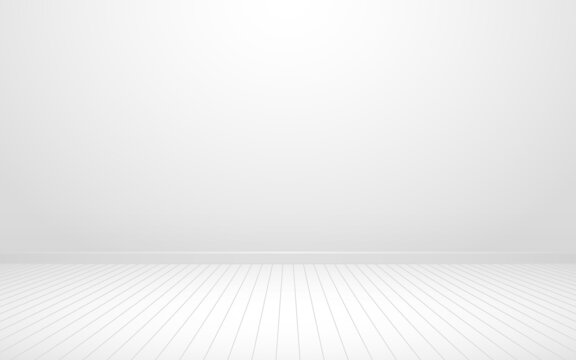 Fototapete - Wall and floor background. Empty white studio. Modern interior with wooden floor. Clean room mockup. Empty living space template. Light 3d wall. Vector illustration