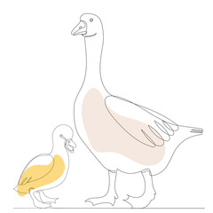 goose drawing by one continuous line, isolated vector