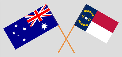 Crossed flags of Australia and The State of North Carolina. Official colors. Correct proportion