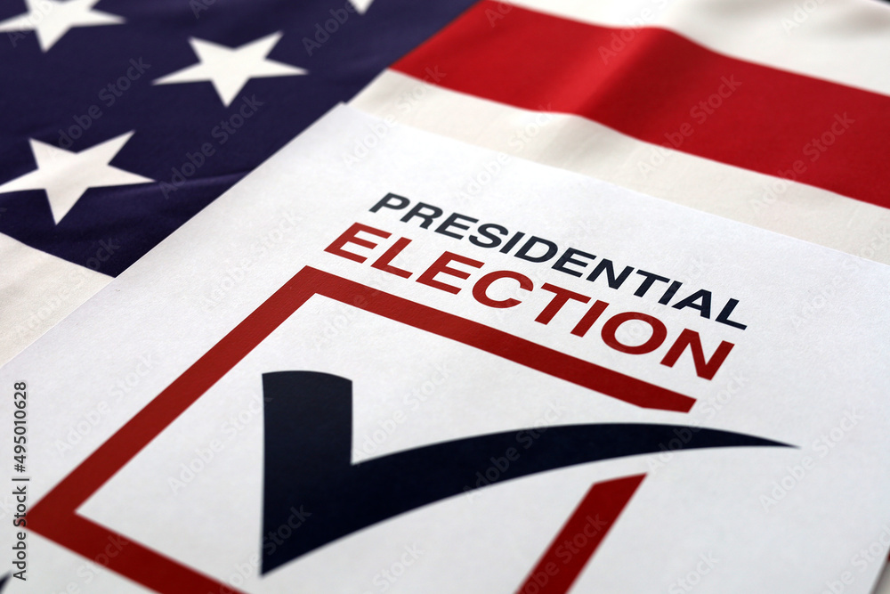 2024 Election Lettering Presidential Election 2024 Written over Waving American Flag Stock ...