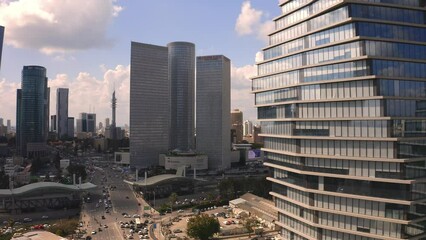 Wall Mural - Tel Aviv Azrieli mall skyline - 4k aerial drone footage, Israel 