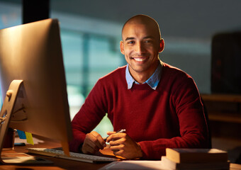 Poster - Ill put in whatever work is necessary. Portrait of a handsome young man working late in his office.