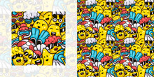 Cute Monsters At The Summer Beach Seamless Doodle Pattern | Pattern Swatch Included