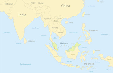  Malaysia map with neighboring states and names, classic maps design vector