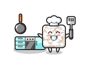 Wall Mural - ceramic tile character illustration as a chef is cooking