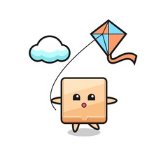 Sticker - pizza box mascot illustration is playing kite