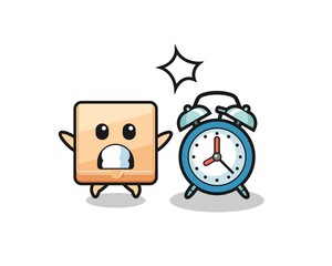 Sticker - Cartoon Illustration of pizza box is surprised with a giant alarm clock