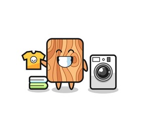 Sticker - Mascot cartoon of plank wood with washing machine