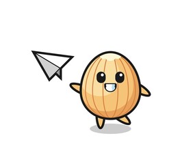 Sticker - almond cartoon character throwing paper airplane