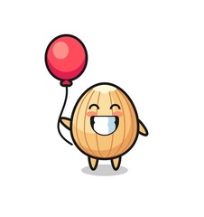 Sticker - almond mascot illustration is playing balloon