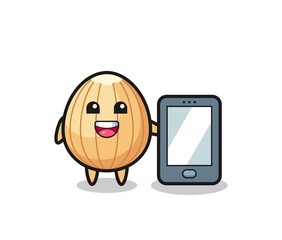 Poster - almond illustration cartoon holding a smartphone