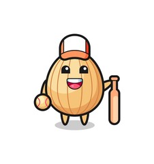 Poster - Cartoon character of almond as a baseball player