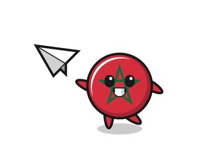 Sticker - morocco flag cartoon character throwing paper airplane