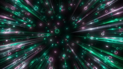 Wall Mural - animated video of abstract random glowing objects appear, move towards viewer then fade to black
