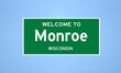 © Rezona - Monroe, Wisconsin city limit sign. Town sign from the USA.