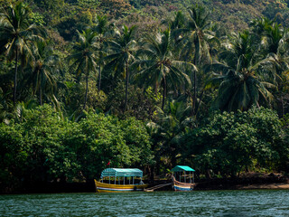 Tourist boats at Devbagh beach, Sindhudurga, a place listed in 30 favorite tourist destination around world