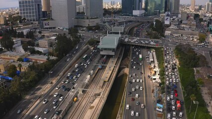 Wall Mural - Tel Aviv Azrieli mall skyline - 4k aerial drone footage, Israel 