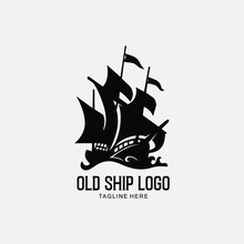 Old Ship Logo Silhouette Vector