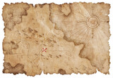 Fototapeta Koty - pirates map with red treasures mark isolated