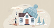 Home heating with temperature warming and insulation tiny person concept. Climate control in winter with radiator thermostats vector illustration. Domestic house and real estate thermal equipment.