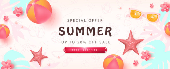 Wall Mural - colorful summer sale beach vibes background layout banner design