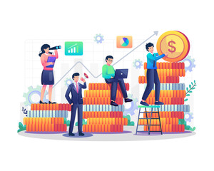 Wall Mural - business investment concept with people and dollar pile coin with graphic chart increase. increasing