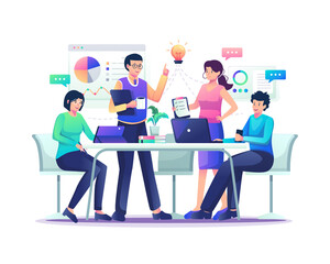 Wall Mural - people working in a table meeting and the co-working shared space office. teamwork, business collabo