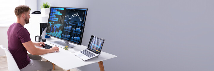 Poster - Businessman Analyzing Graph On Computer