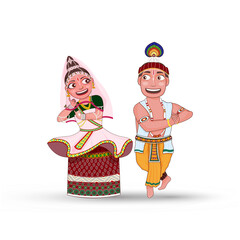 Canvas Print - Young Couple Performing Manipuri Classical Dance In Traditional Attire.