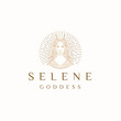 Selene goddess of the moon greek  mythology. women beauty logo icon design template flat vector