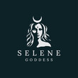 Selene goddess of the moon greek  mythology. women beauty logo icon design template flat vector
