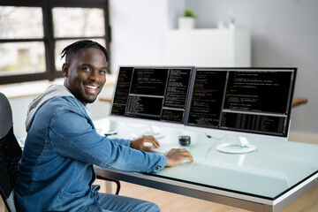 Computer Programmer Writing Program Code On Computer