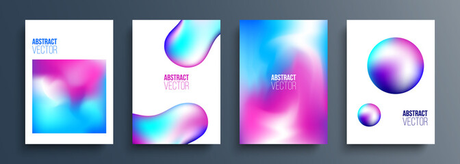 Leinwandbilder - Set of abstract backgrounds with vibrant color gradient for your creative graphic design. Blurred and holographic effect. Liquid shapes. Vector illustration.