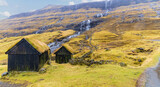 Fototapeta Góry - Saksun, Faroe Islands; March 20, 2022 - Saksun is a remote little village on Streymoy island in the Faroe Islands. The village is famous for its unique location and its  many waterfalls.