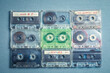 Old transparent cassette tapes arranged in a grid