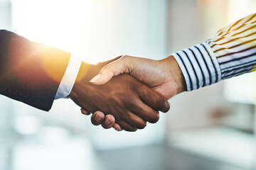 Poster - You have yourself a deal. Closeup shot of two businesspeople shaking hands in an office.