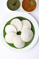 Wall Mural - South Indian breakfast idly sambar and chutnys  Idli ,Idly , with Coconut chutney 