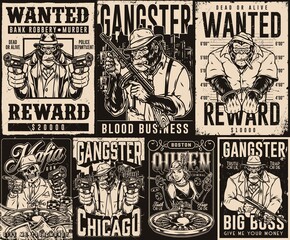 Poster - Mafia business monochrome posters set