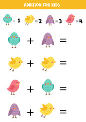  Addition for kids with different spring birds.