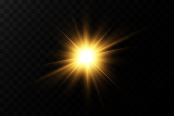 Shining golden stars. Light effects, glare, glitter, explosion, golden light. Vector illustration.Bright flash.