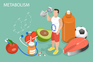 3D Isometric Flat Vector Conceptual Illustration of Metabolism Boosting, Benefits of a Balanced Diet