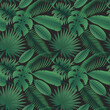 Exotic leaves pattern. Seamless print with tropical jungle greenery and palm tree leaves. Vector texture