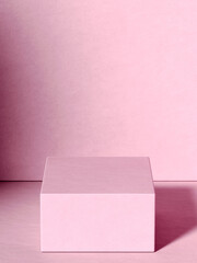 Wall Mural - Shaded pink cube pedestal. 3d computer graphic template of displaying place for your products.