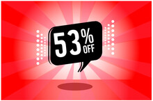 53% Off. Red Banner With Fifty Three Percent Discount On A Black Balloon For Mega Big Sales.