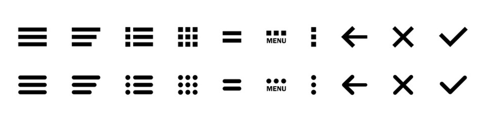 Set of hamburger menu flat icons. Vector illustration